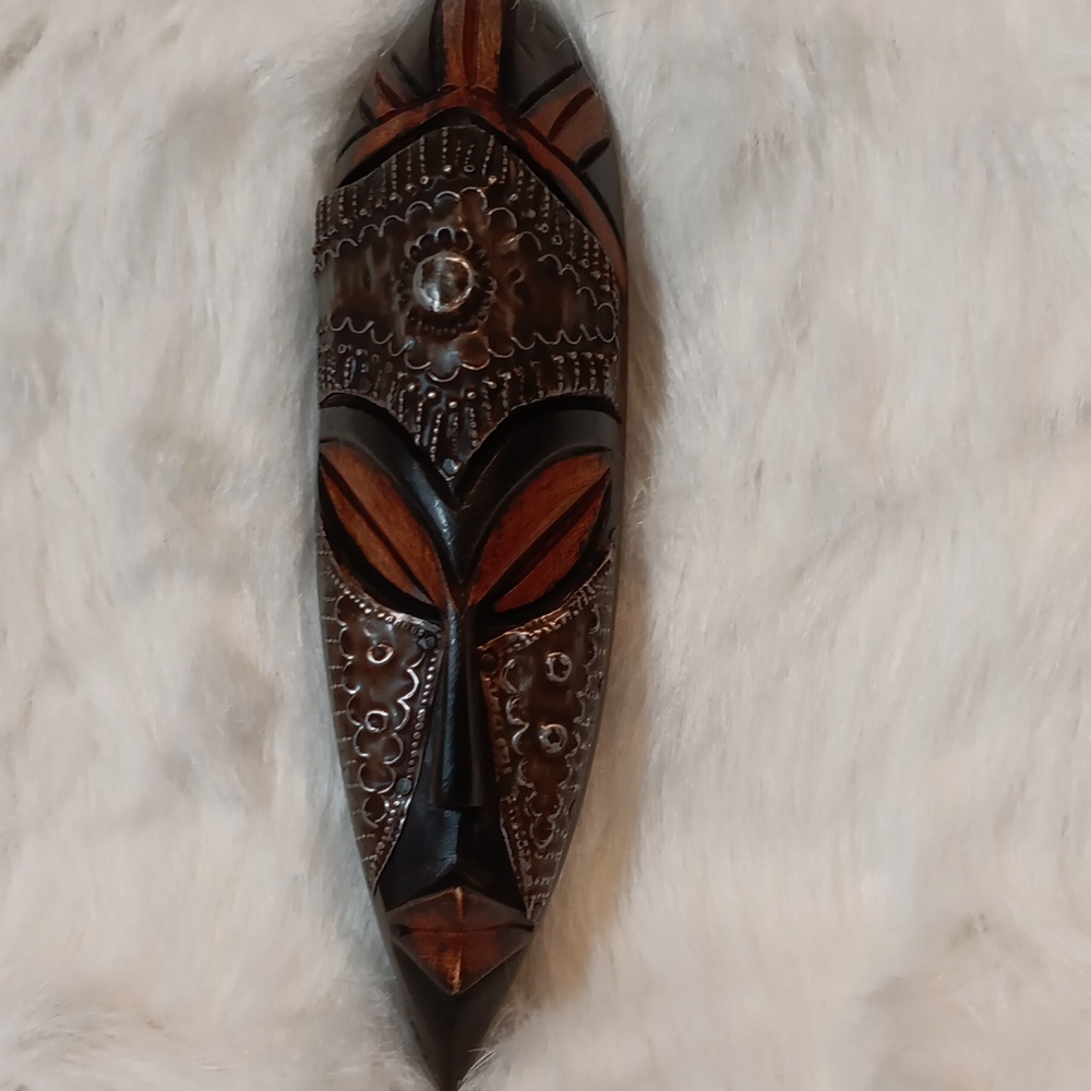 Hand Carved Wood and Metal African Mask.